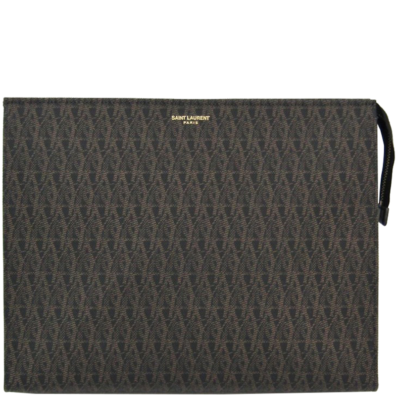 Pre Owned Saint Laurent Paris Black/Brown Signature Coated Canvas Clutch