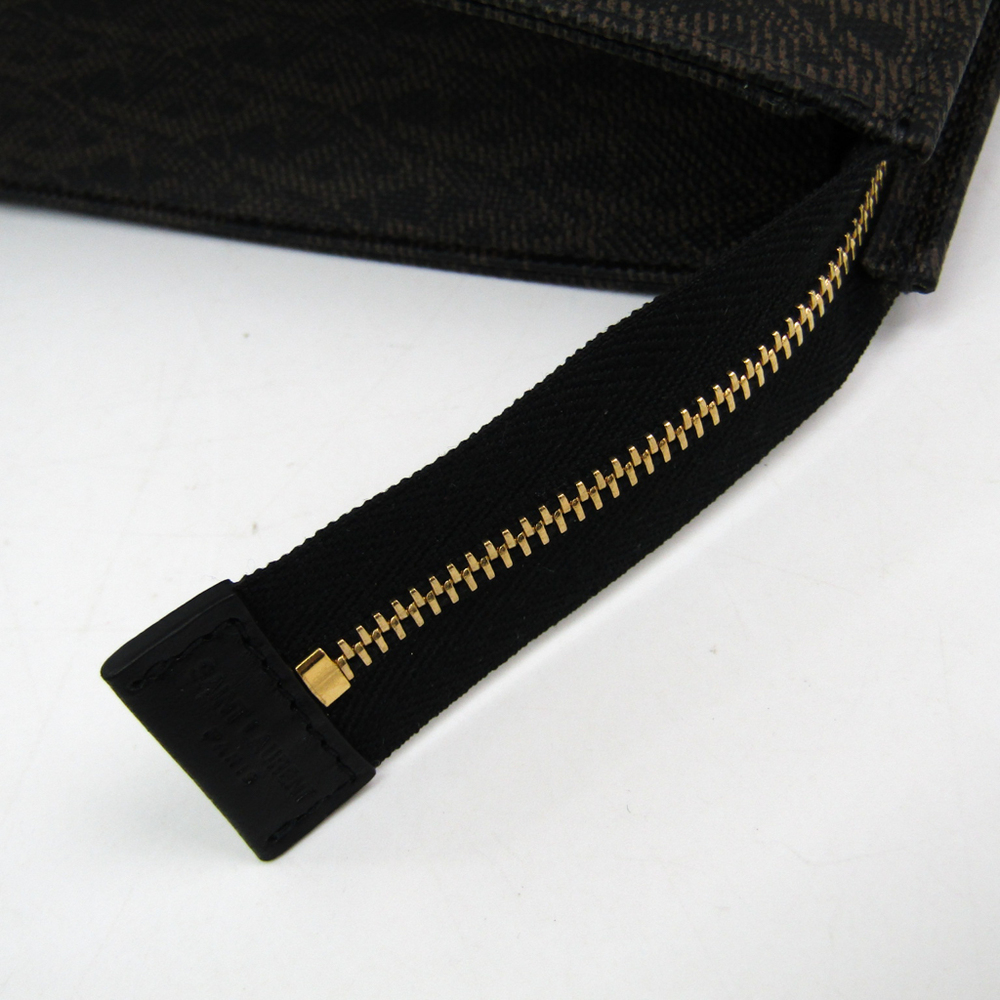 Pre Owned Saint Laurent Paris Black/Brown Signature Coated Canvas Clutch