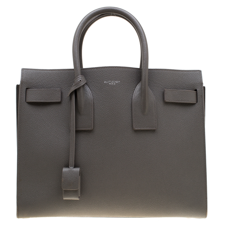 مملوكة مسبقًا حقيبة سان لوران يد علوية بيبي ساك دو جور جلد رمادية