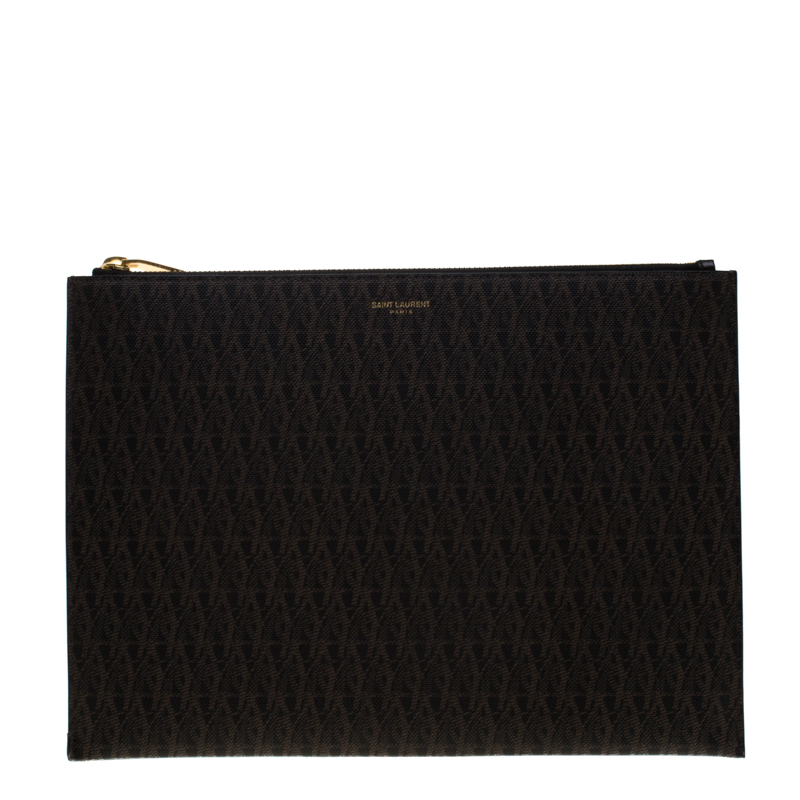 Saint Laurent Brown Monogram Coated Canvas Zip Pouch