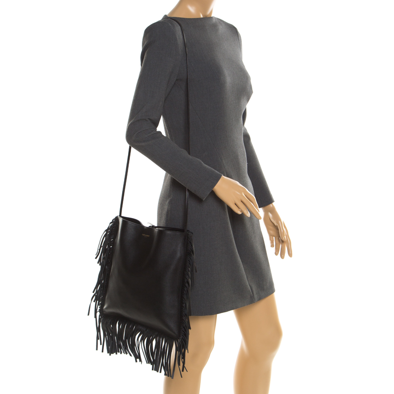 

Saint Laurent Black Leather Fringe Shoulder Bag