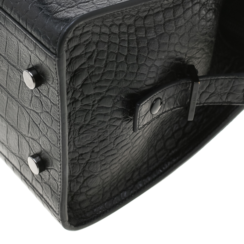 YSL Black Croc Embossed Leather Small Monogram Cabas Bag — Blaise Ruby Loves