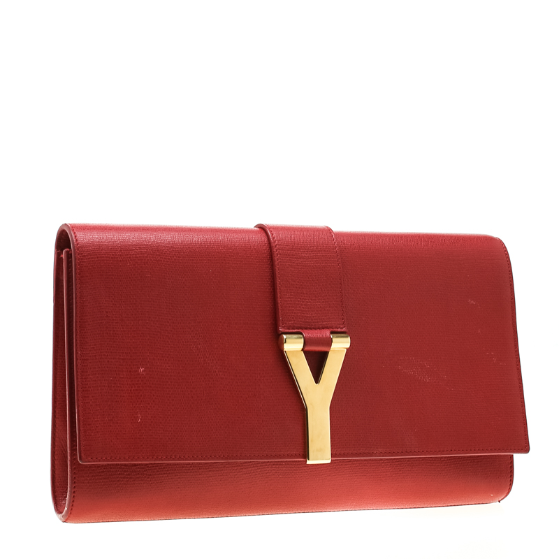 

Saint Laurent Red Leather Large Chyc Clutch