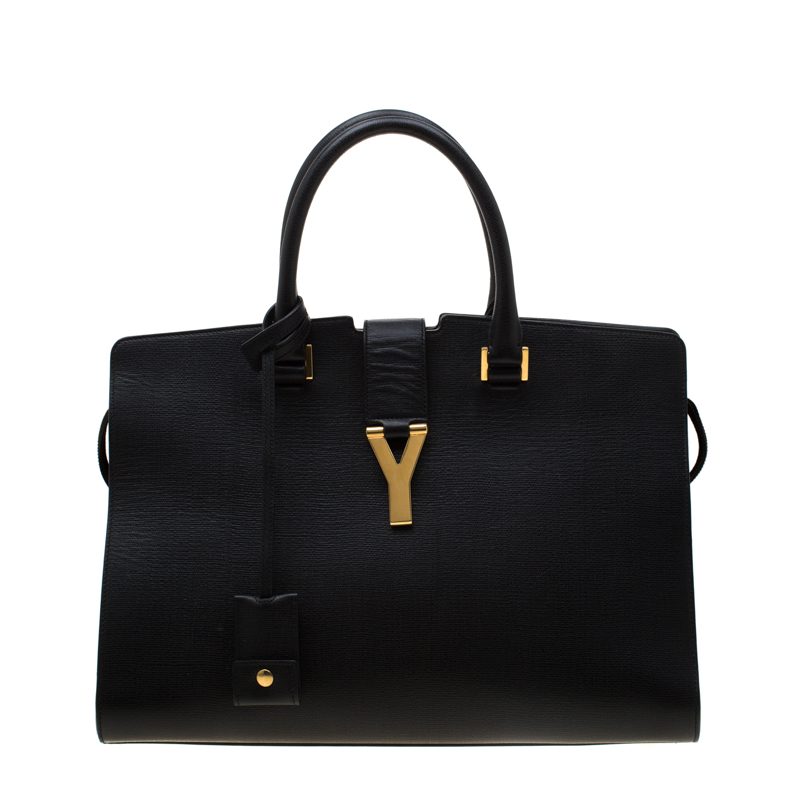 Saint Laurent Black Textured Leather Medium Cabas Chyc Satchel