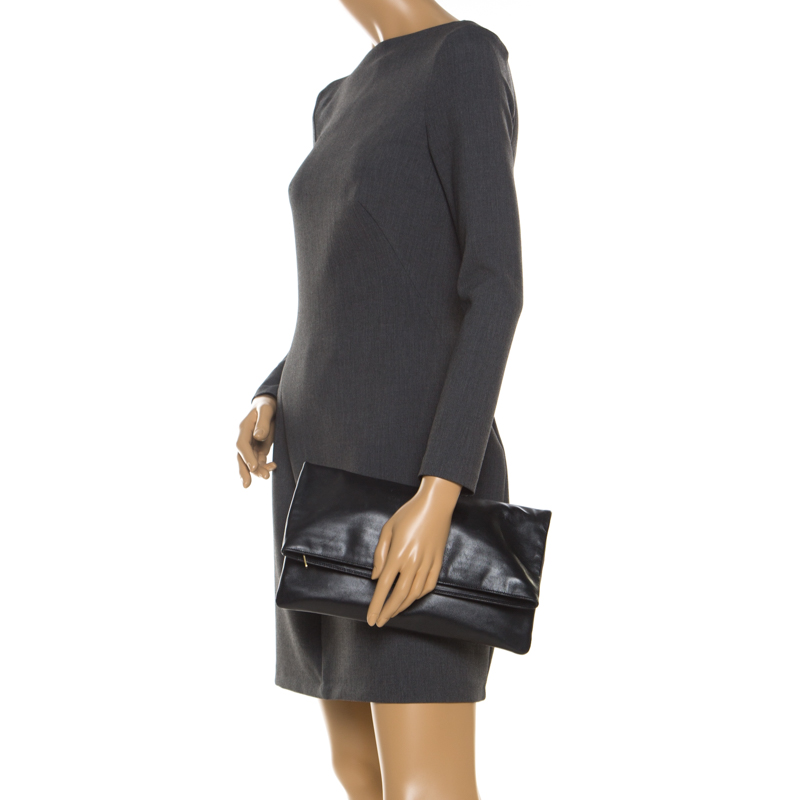 

Saint Laurent Paris Black Leather Large Foldover Clutch