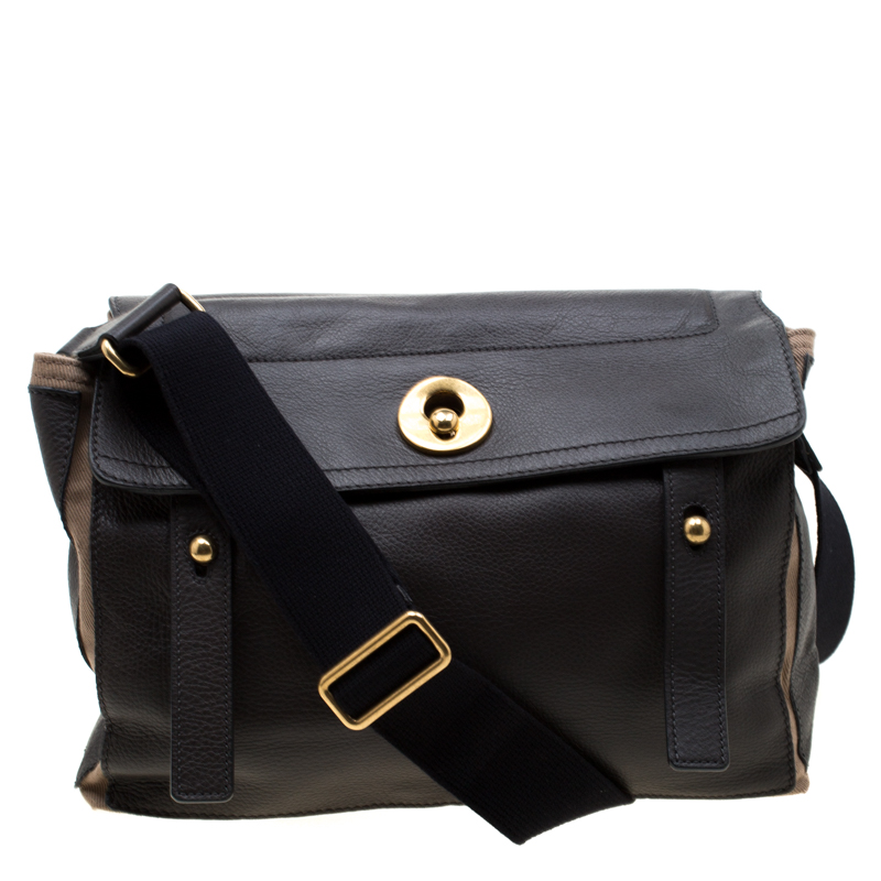 Saint Laurent Paris Grey Leather and Fabric Muse Two Messenger Bag