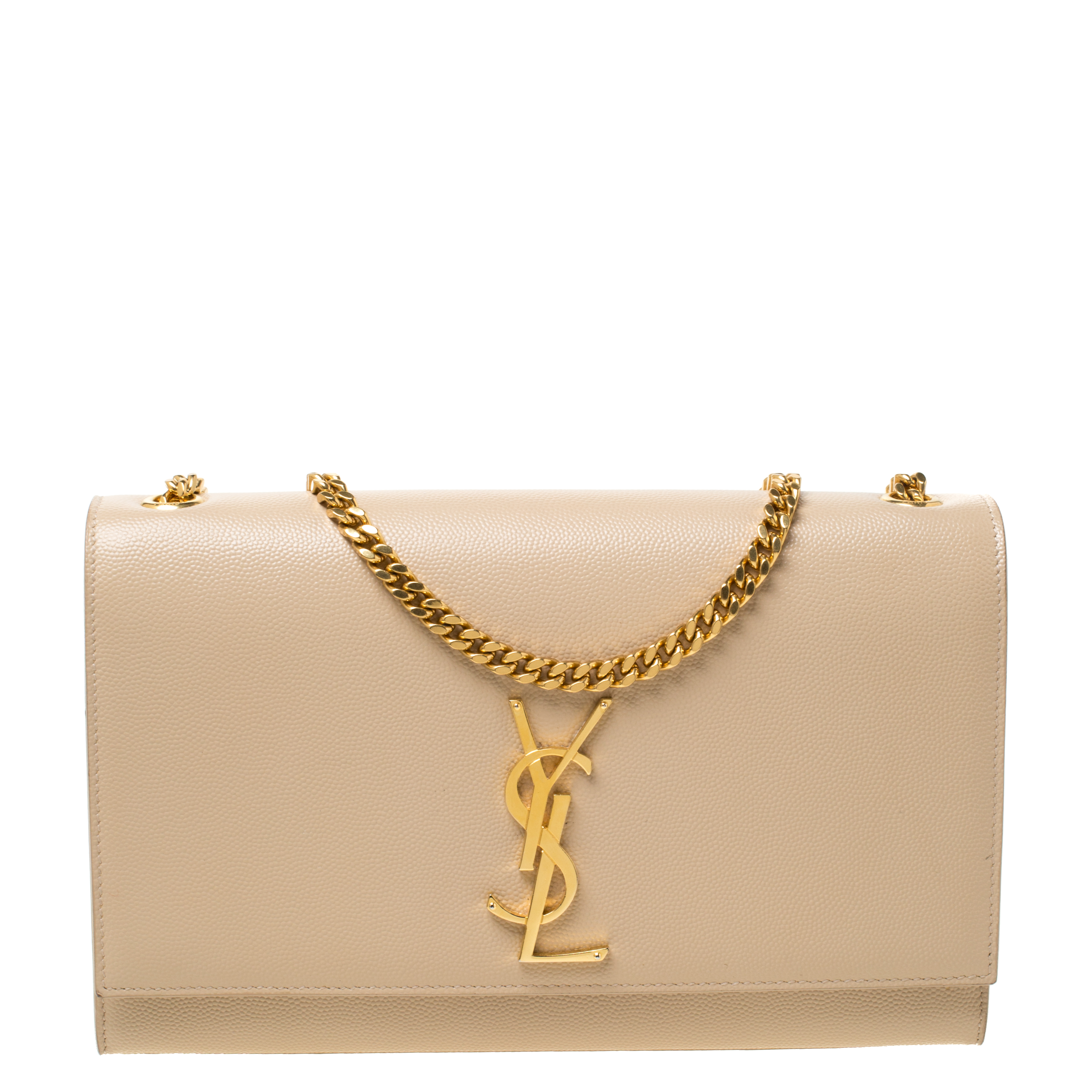 Pre Owned Saint Laurent Paris Beige Leather Medium Kate Shoulder Bag