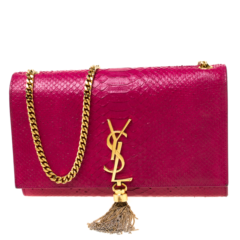Saint Laurent Paris Pink Python Embossed Leather Kate Tassel Shoulder ...