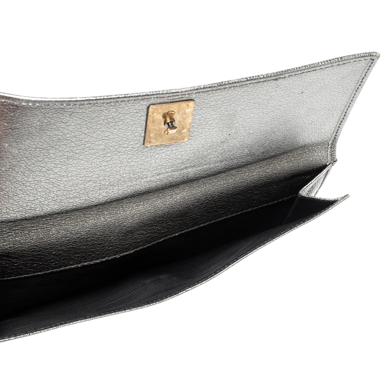 

Yves Saint Laurent Grey Metallic Leather Turn Lock Flap Wallet