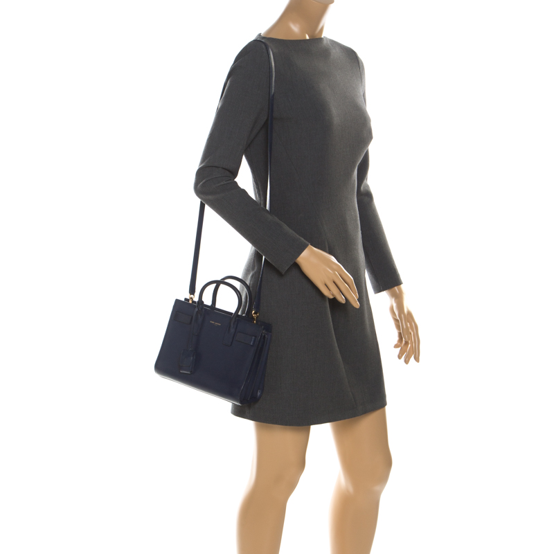 

Saint Laurent Navy Blue Leather Nano Classic Sac De Jour Tote
