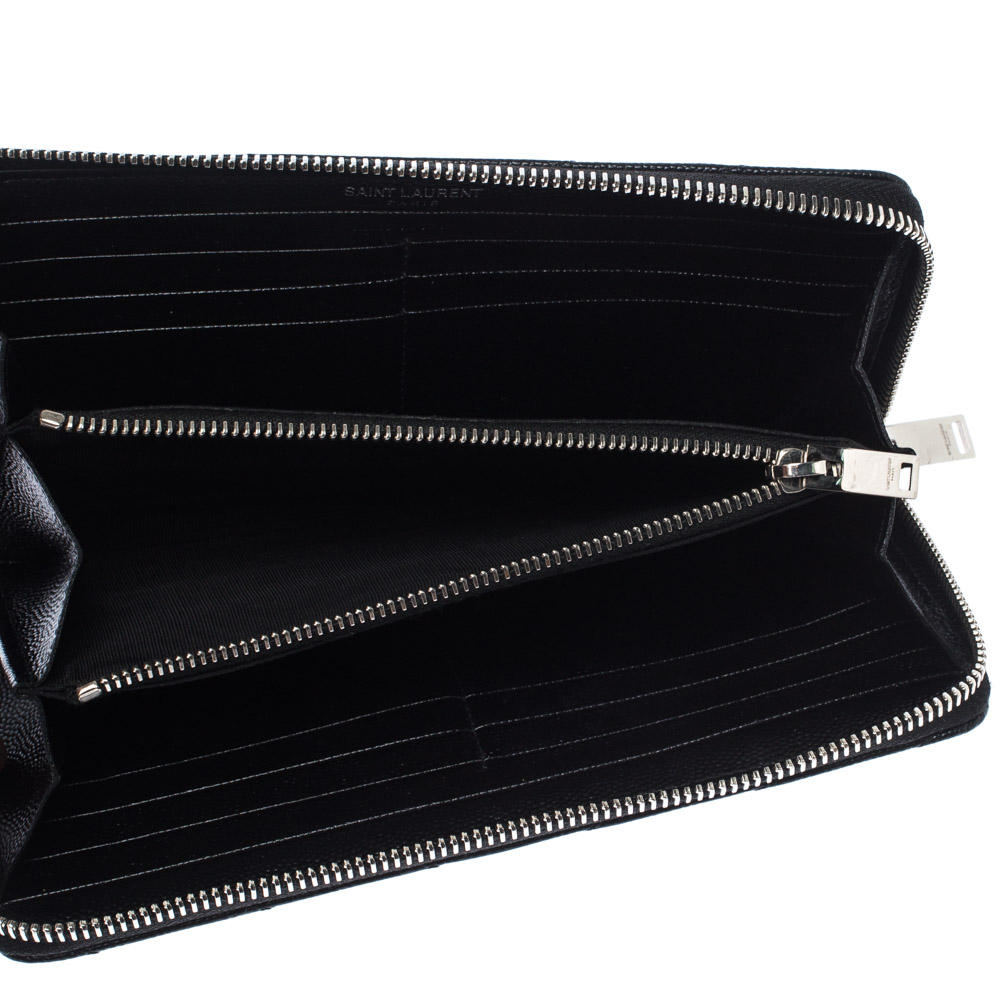 

Saint Laurent Black Leather Monogram Zip Around Wallet