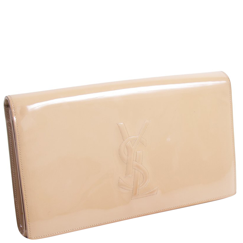 

Saint Laurent Paris Nude Patent Leather Belle De Jour Flap Clutch, Tan