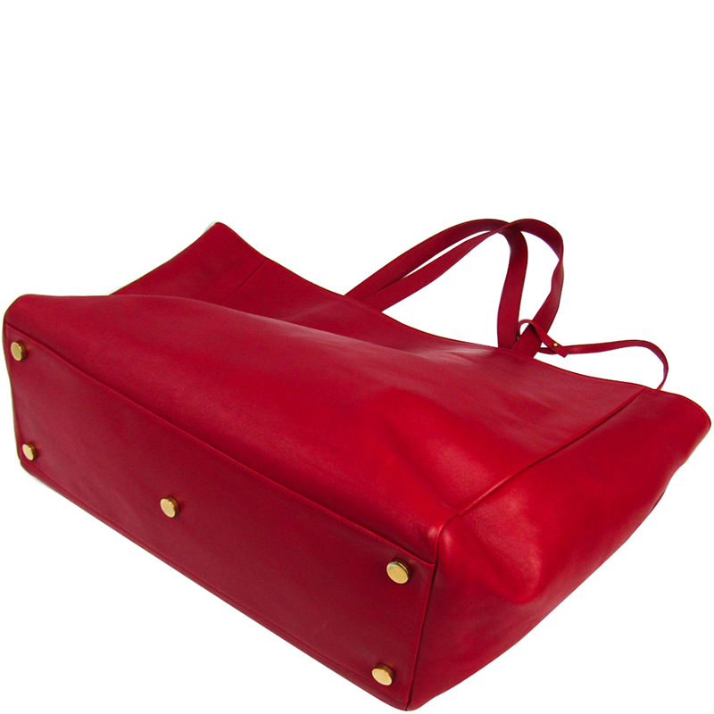

Saint Laurent Paris Red Leather Tote Bag