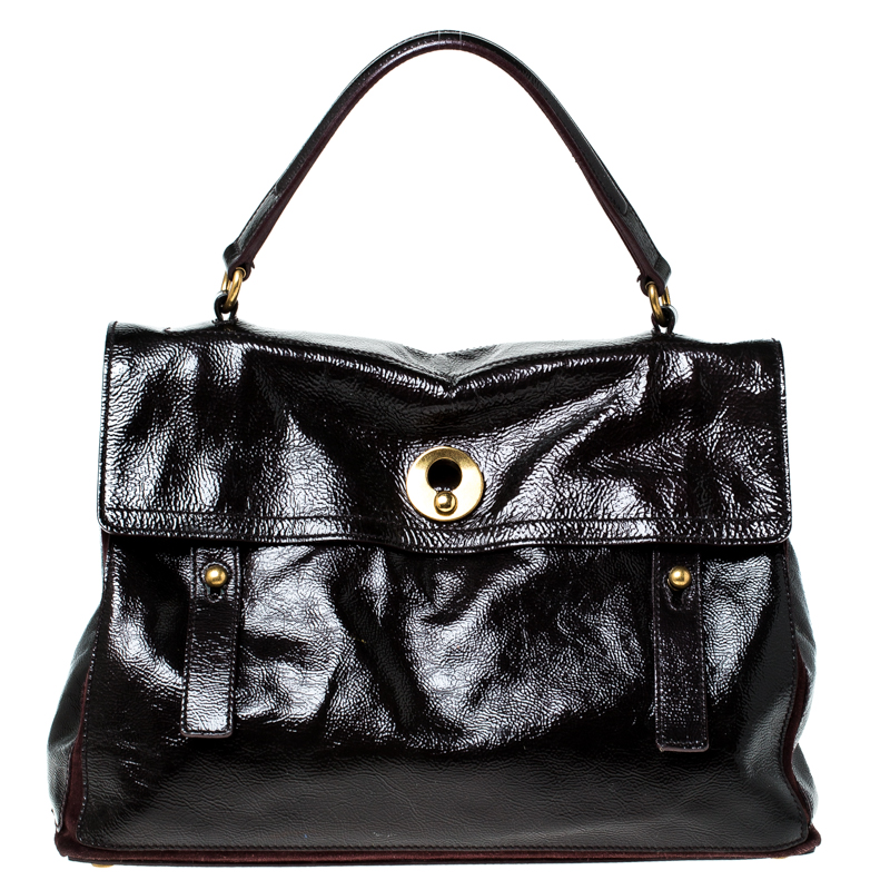 Saint Laurent Burgundy Patent Leather and Suede Muse Two Bag