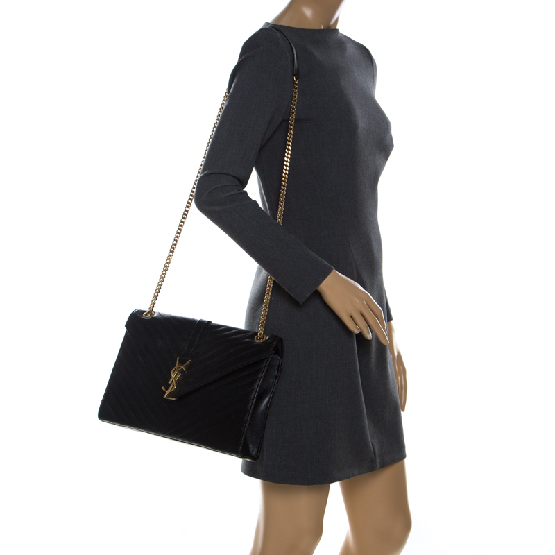 

Saint Laurent Black Matelasse Leather Large Cassandre Flap Bag