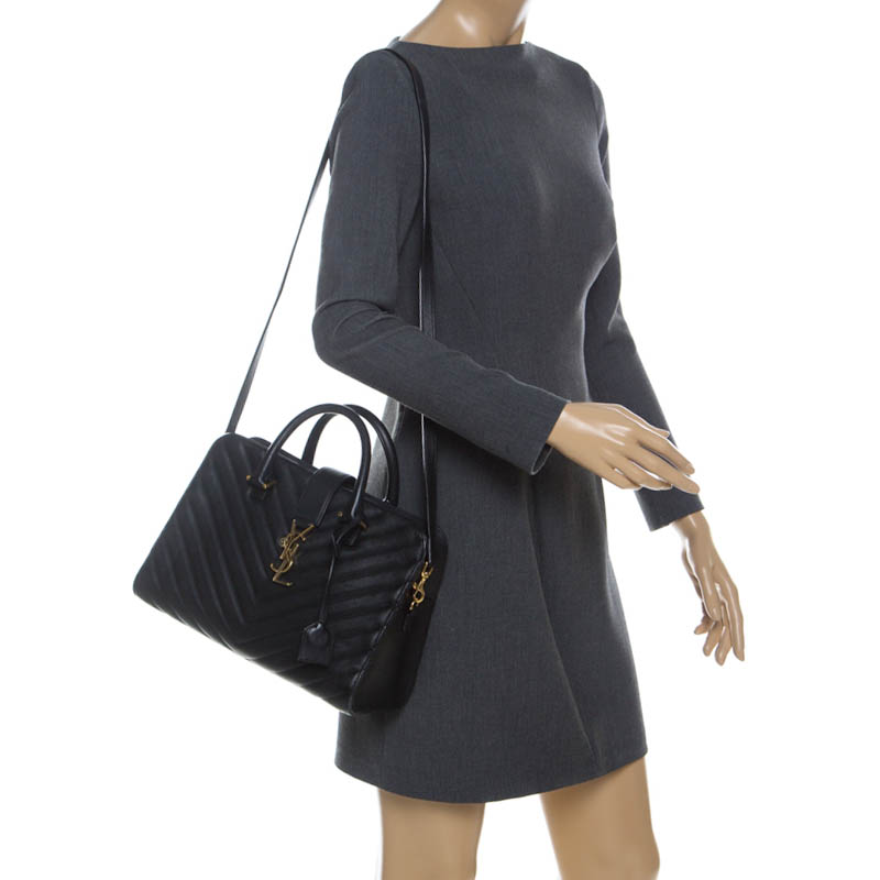 

Saint Laurent Black Matelasse Leather Small Cabas Tote