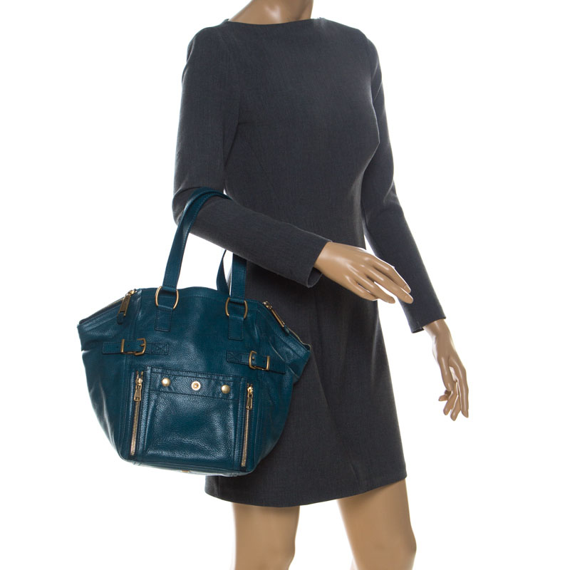 

Saint Laurent Paris Dark Teal Leather Downtown Tote, Green