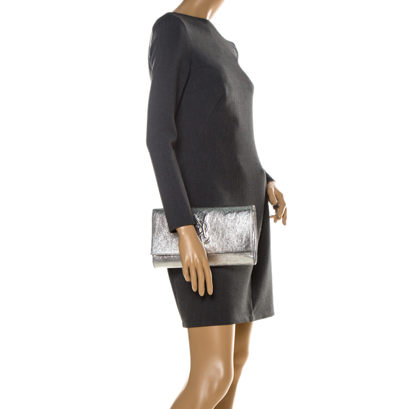 

Saint Laurent Paris Silver Leather Belle De Jour Flap Clutch