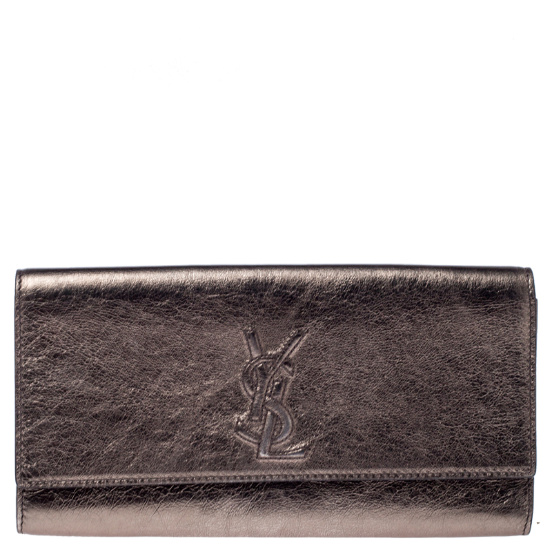 Pre Owned Saint Laurent Metallic Leather Small Belle De Jour Flap Clutch