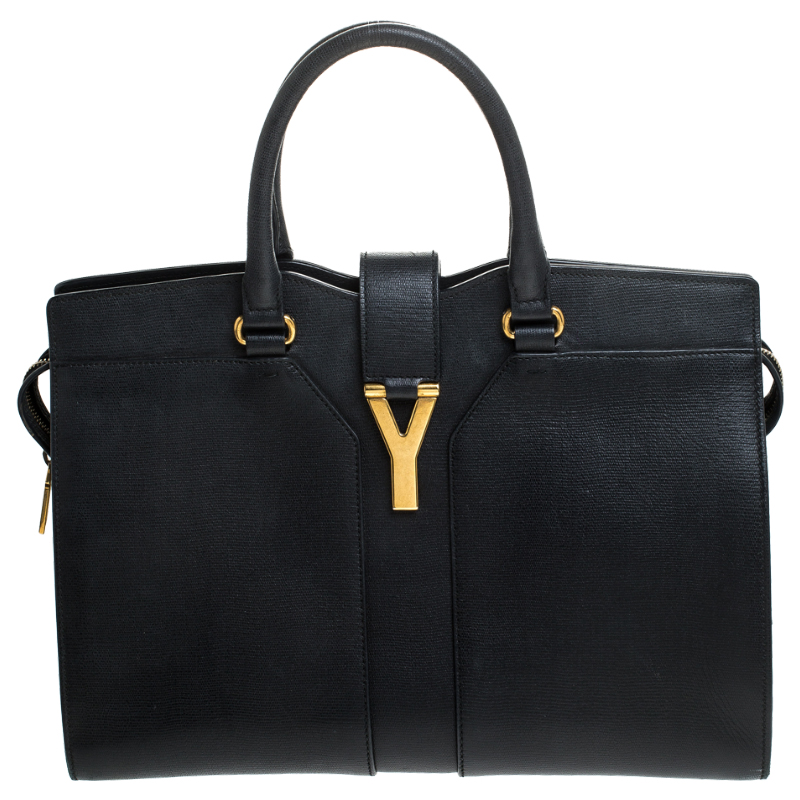 Saint Laurent Black Textured Leather Medium Cabas Chyc Satchel