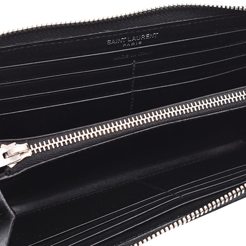 

Saint Laurent Black Leather Round Zipper Long Wallet