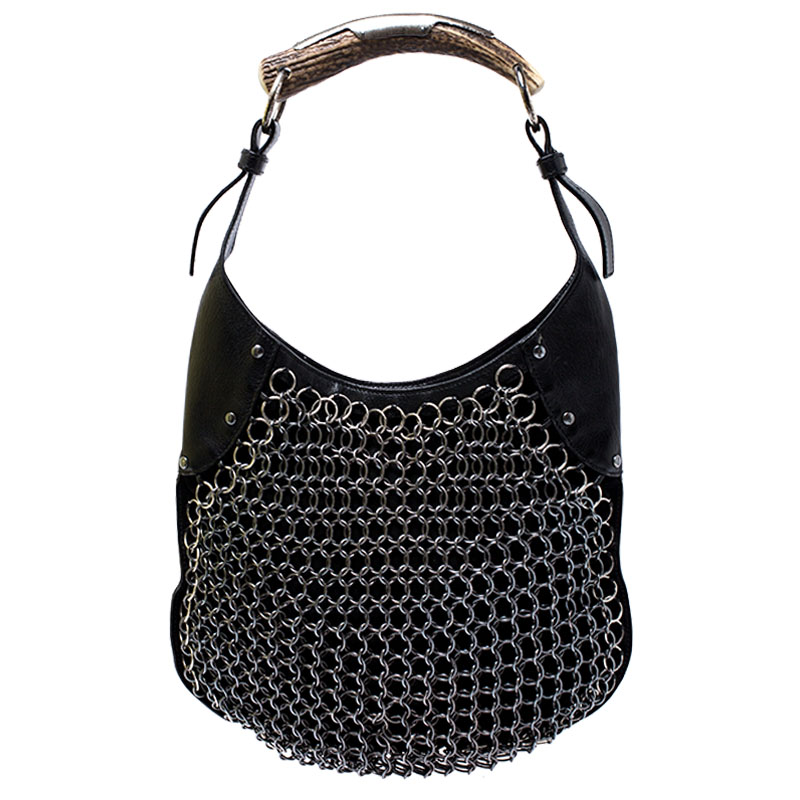 Saint Laurent Black Suede and Leather Rings Mombasa Hobo