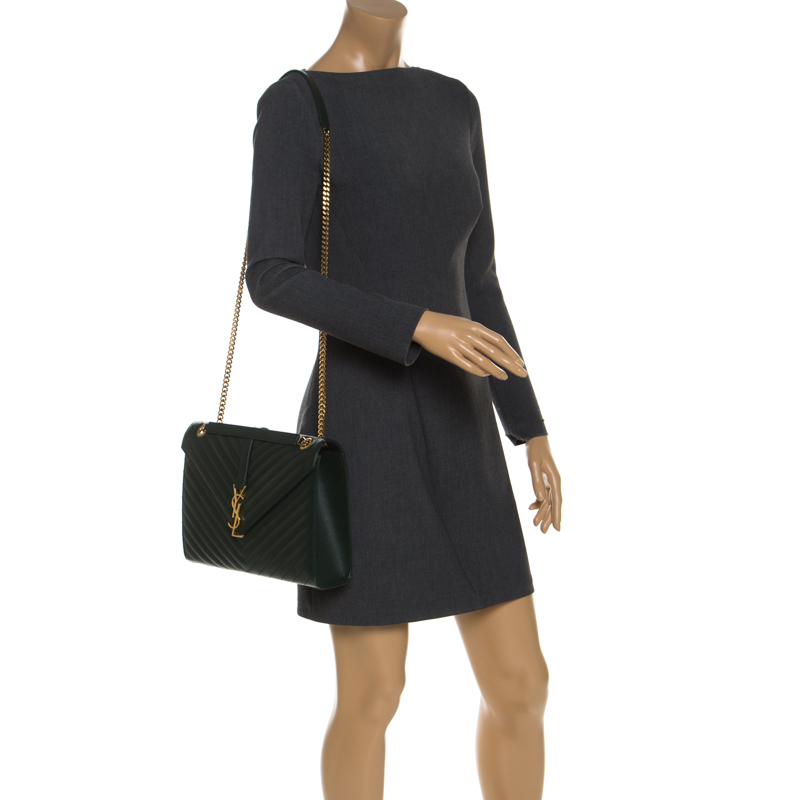 

Saint Laurent Green Matelasse Leather Large Cassandre Flap Bag
