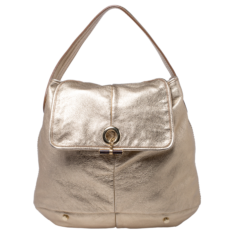 Saint Laurent Metallic Gold Leather Capri Hobo 