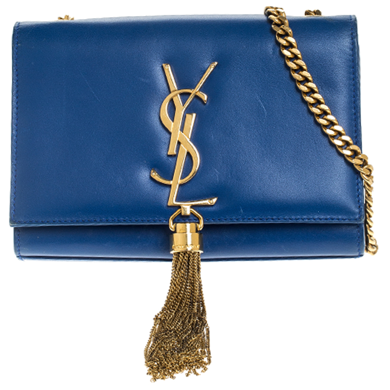 Saint Laurent Paris Blue Leather Small Kate Tassel Shoulder Bag
