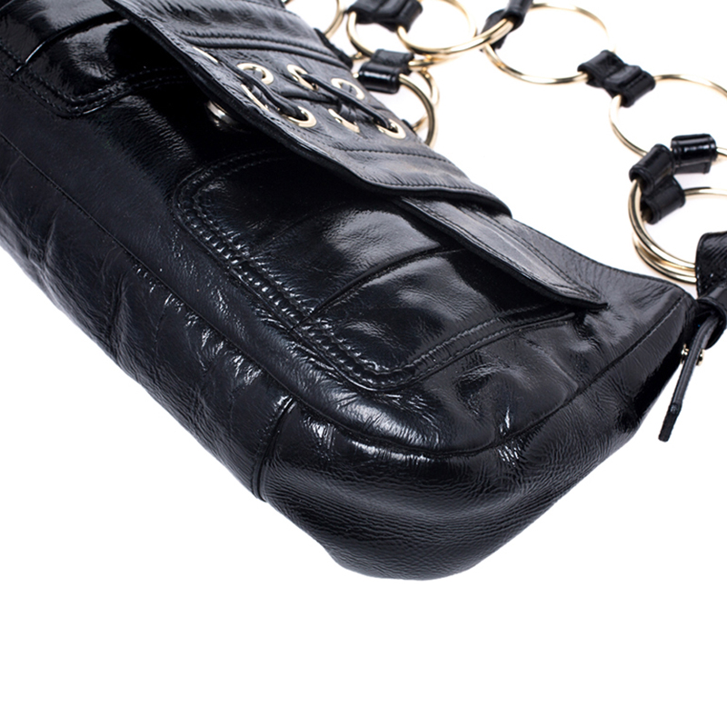 YVES SAINT LAURENT BLACK CORSET PATENT LEATHER RING SHOULDER BAG – RDB