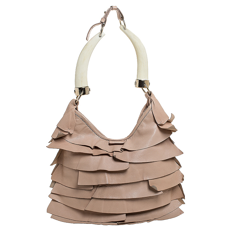 Saint Laurent Paris Beige Leather St.Tropez Horn Hobo