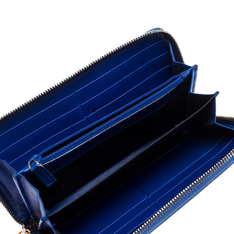 

Saint Laurent Paris Blue Patent Leather Zip Around Wallet