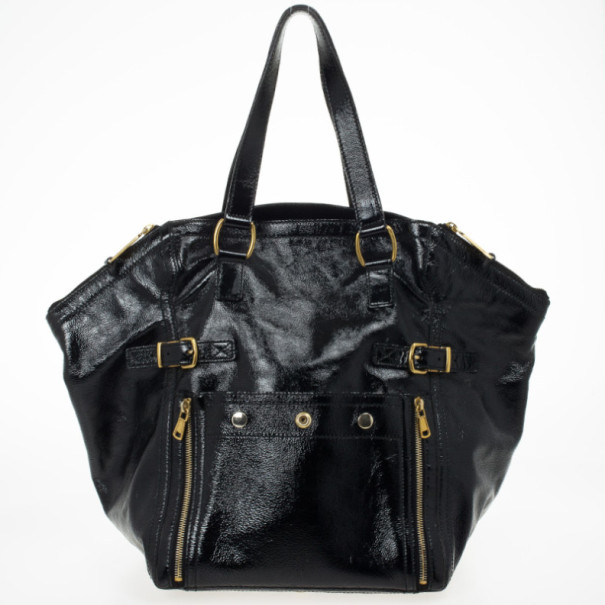 Yves Saint Laurent Black Patent Leather Downtown Tote Bag