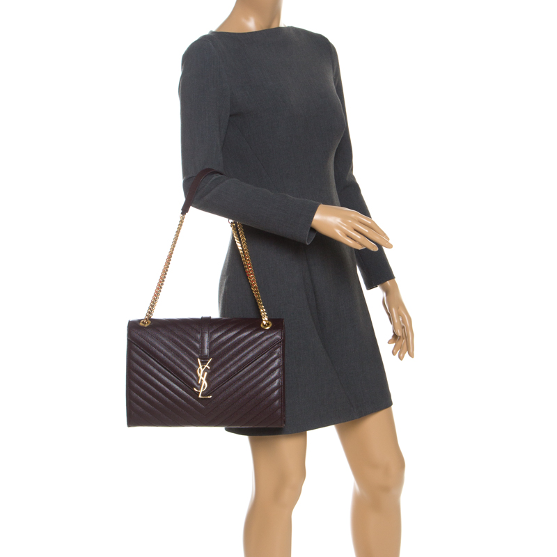 

Saint Laurent Burgundy Matelasse Leather Large Cassandre Flap Bag