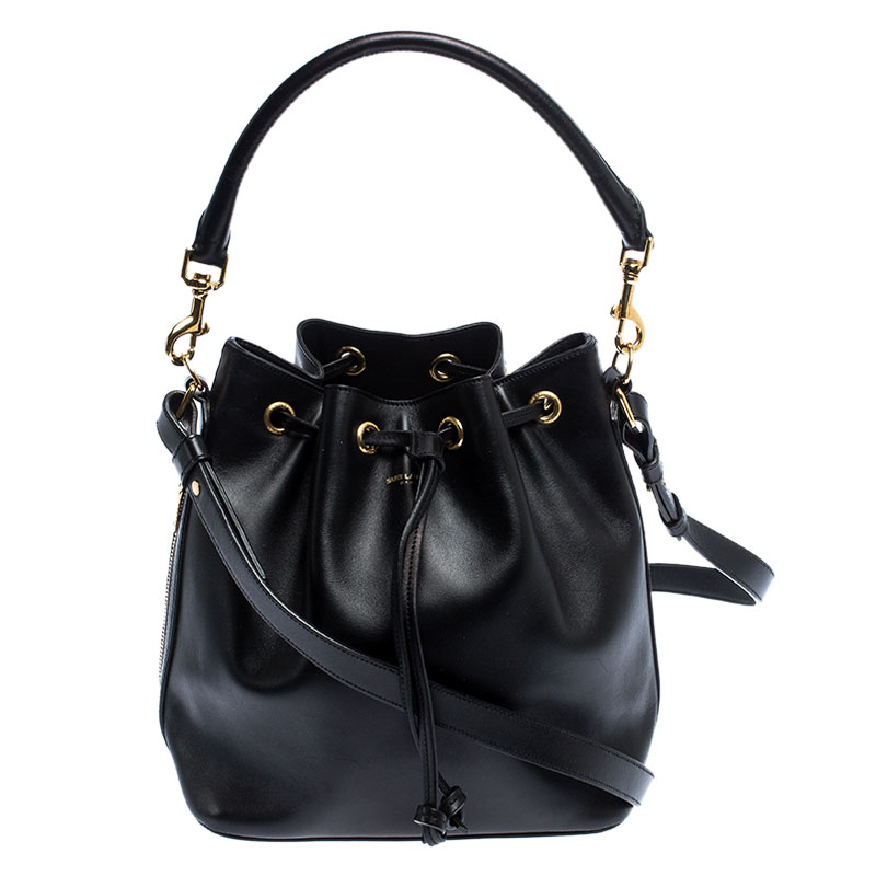Saint Laurent Paris Black Leather Emmanuelle Drawstring Bucket Bag ...