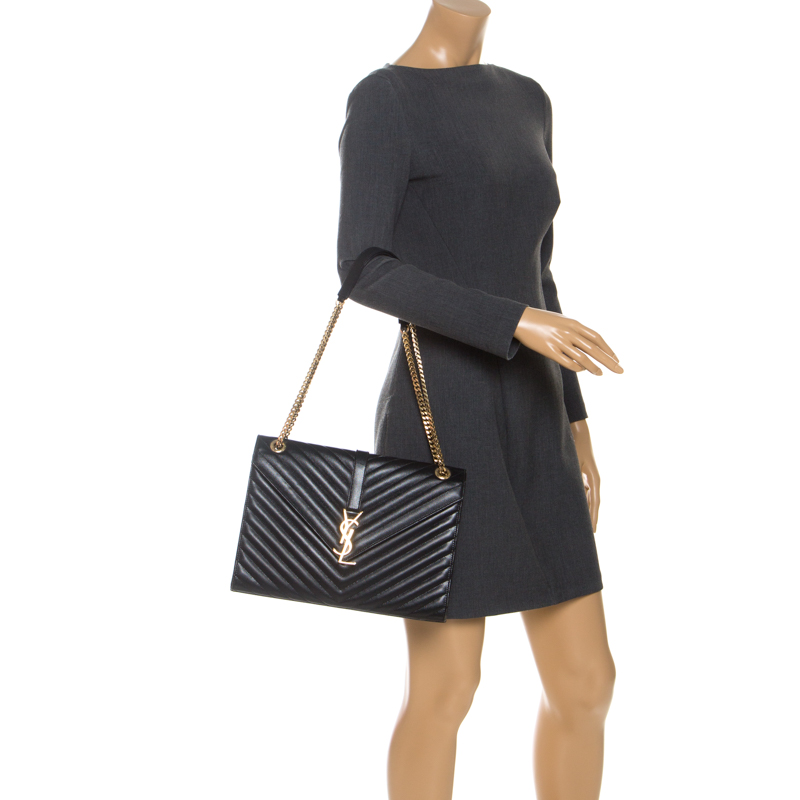 

Saint Laurent Black Matelasse Leather Large Cassandre Flap Bag