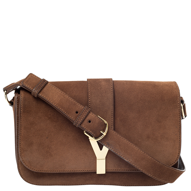Pre Owned Saint Laurent Brown Nubuck Large Chyc Shoulder Bag
