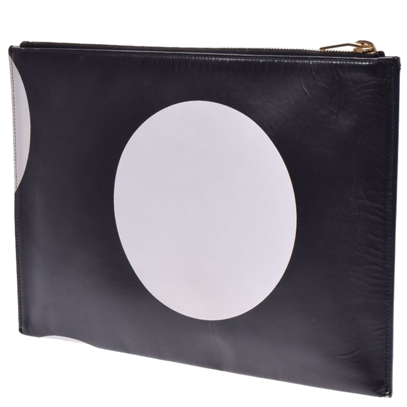 

Saint Laurent Black/White Leather Dot Pattern Clutch Bag