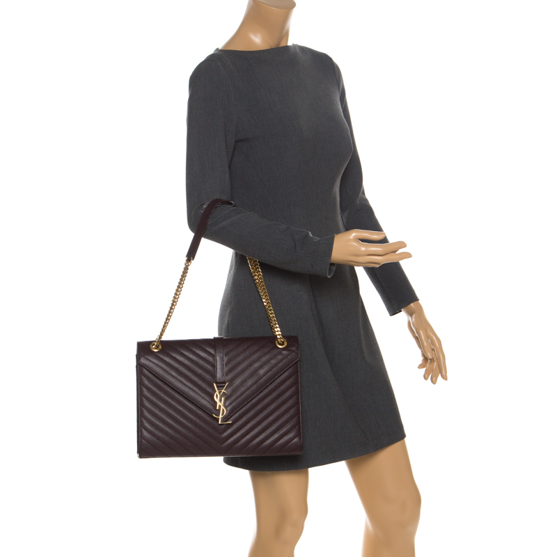 

Saint Laurent Burgundy Leather Monogram Envelope Shoulder Bag