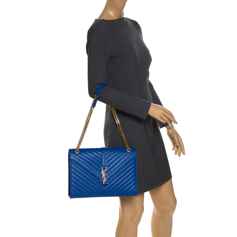

Saint Laurent Paris Electric Blue Matelasse Leather  Cassandre Flap Bag