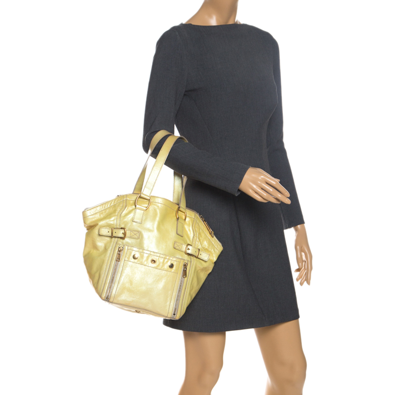 

Yves Saint Laurent Metallic Yellow Patent Leather  Downtown Tote