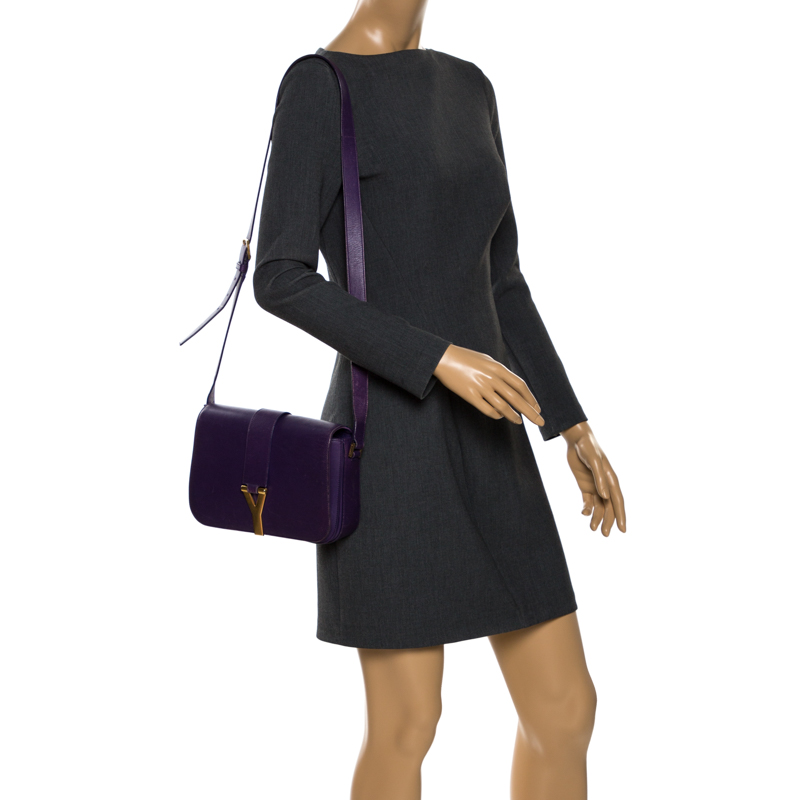 

Saint Laurent Paris Purple Leather Ligne Y Charm Crossbody Bag