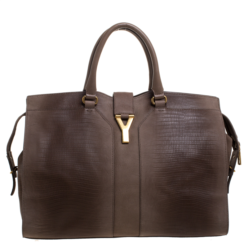 Saint Laurent Paris Brown Ombre Leather Large Cabas Chyc Satchel Bag