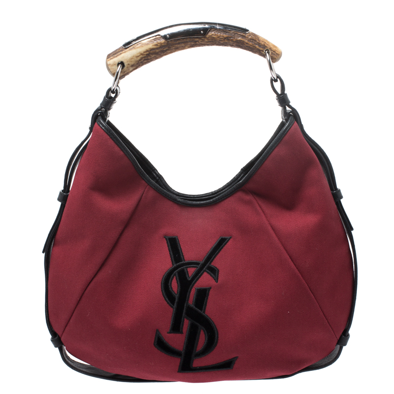Saint Laurent Red/Black Canvas and Leather Mombasa Horn Hobo 