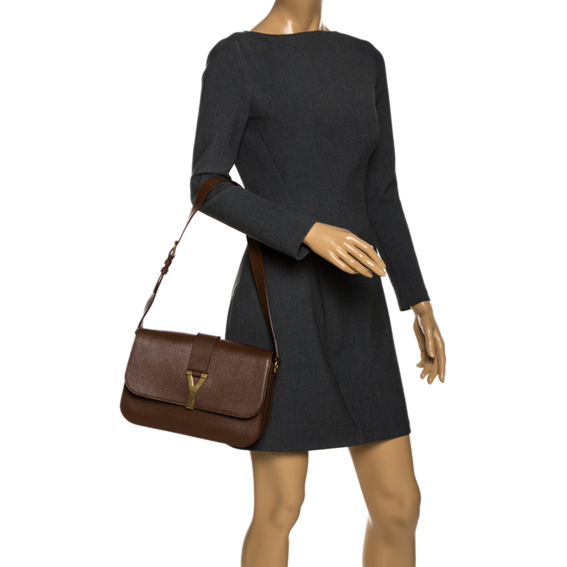 

Saint Laurent Dark Brown Leather  Chyc Flap Shoulder Bag