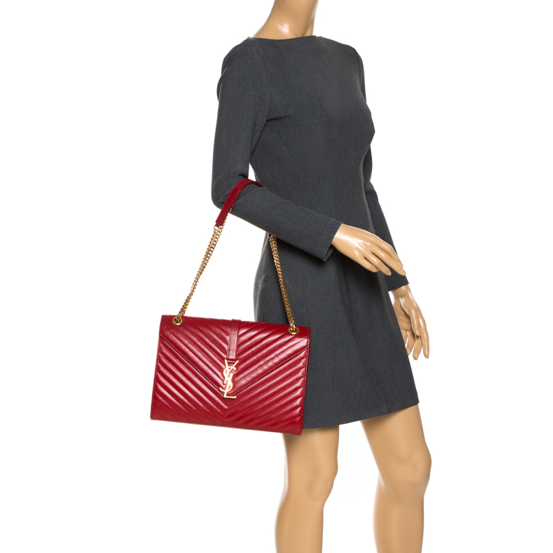 

Saint Laurent Red Leather Monogram Envelope Shoulder Bag