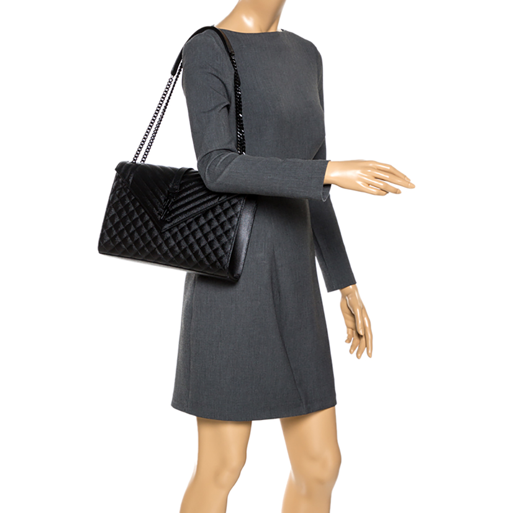 

Saint Laurent Black Mix Matelasse Leather Envelope Shoulder Bag