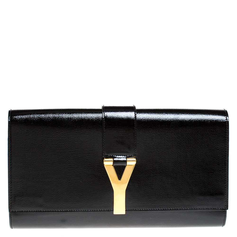مملوكة مسبقًا Saint Laurent Black Patent Leather Large Chyc Clutch