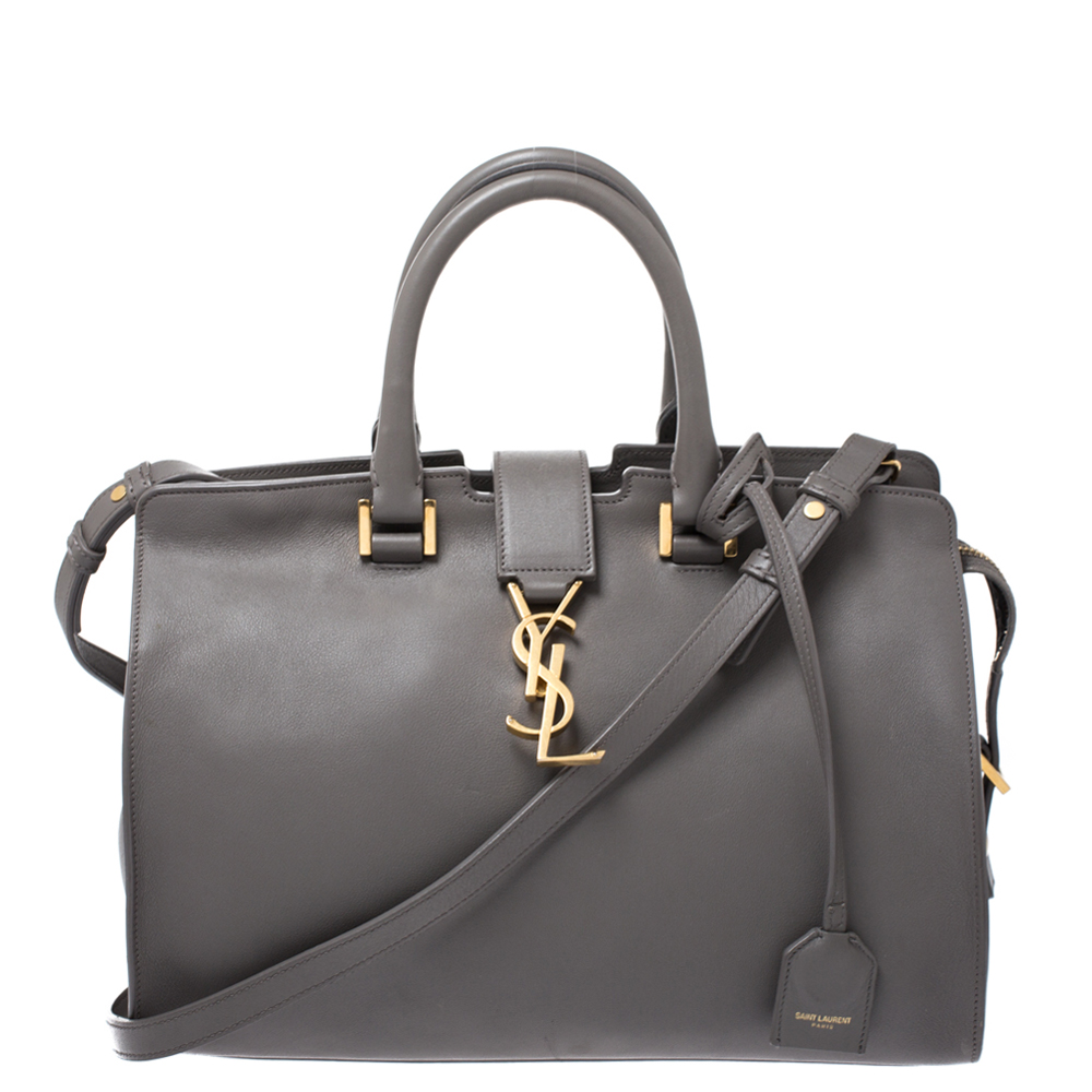 Pre Owned Saint Laurent Grey Leather Small Monogramme Cabas Tote