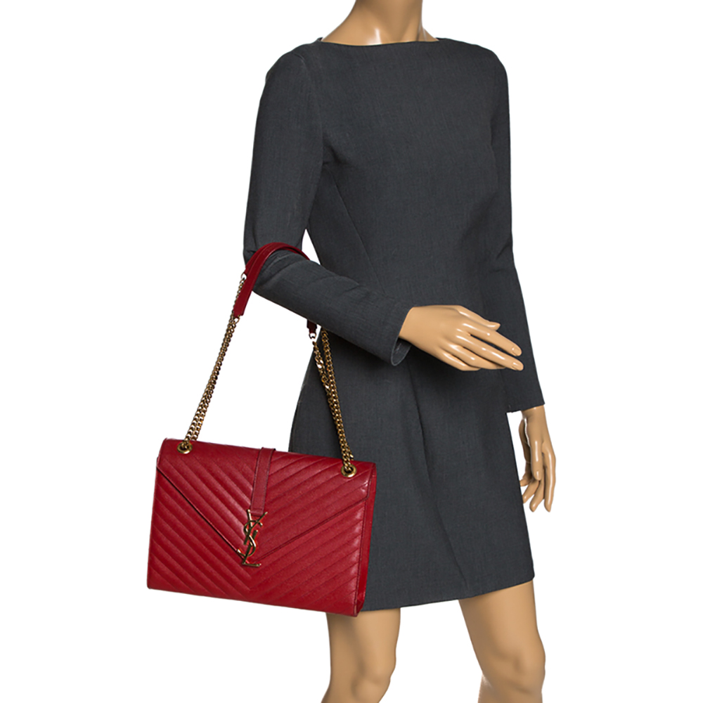 

Saint Laurent Red Leather Monogram Envelope Shoulder Bag